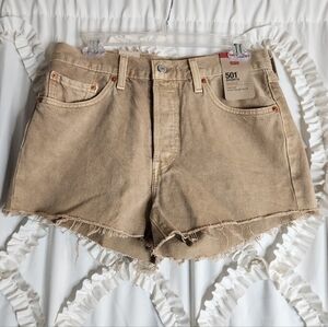 New Levi’s 501 Distressed Brown Jean Shorts Cut Off Button Fly Size 29